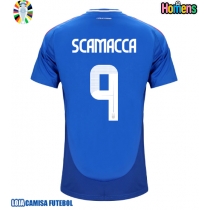 Camisa de Futebol Itália Gianluca Scamacca #9 Equipamento Principal Europeu 2024 Manga Curta